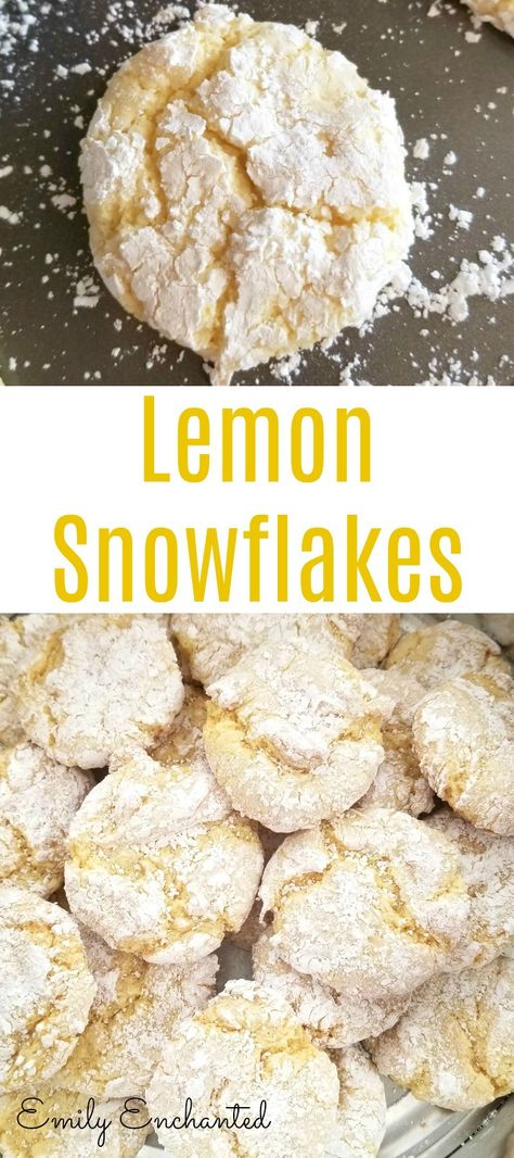 Lemon Snowflakes, Snowflake Cookies Recipe, Recipe Christmas Cookies, Cookie Recipe Christmas, Snowflake Recipes, Lemon Cake Mixes, Snowflake Cookies, Christmas Cookies Easy, Recipes Christmas