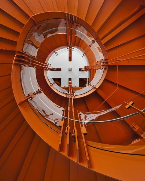 Fantastic steel stair at The ArtsQuest Center at SteelStacks by Spillman Farmer Architects. That's International Orange, same colour as the Golden Gate Bridge. Treppen Stairs Escaleras repinned by www.smg-treppen.de #smgtreppen Bethlehem Steel, Stair Steps, Stairway To Heaven, Orange Crush, Spiral Staircase, Staircase Design, Happy Colors, Shades Of Orange, Architecture Details