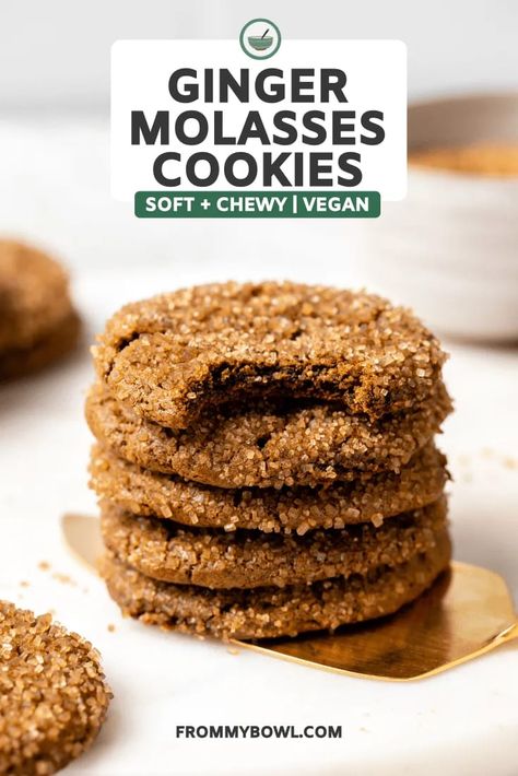 Vegan Ginger Molasses Cookies, Chewy Ginger Molasses Cookies, Healthy Vegan Cookies, Chewy Molasses Cookies, Ginger Molasses, Vegan Baking Recipes, Vegan Cookies Recipes, Ginger Molasses Cookies, Vegan Chocolate Chip Cookies