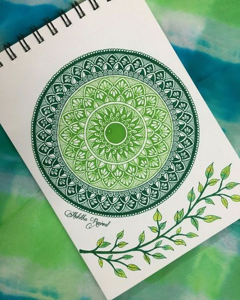 Mandala Mandala Art On Nature, Nature Mandala Art, Nature Mandala Drawing, Mandala Drawing Colourful, Mandala Art Ideas Creative, Green Mandala Art, Zendala Art, Colourful Mandala Art, Simple Mandala Art