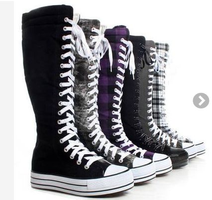 knee high converse Knee High Sneakers, Lace Up Knee High Boots, Knee High Converse, Sneakers Ladies, Over The Knee Boot Outfit, High Boots Outfit, Punk Shoes, Shoes Lace, Womens Wedges