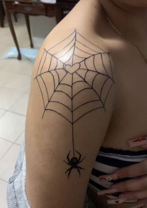 Spiderweb Tattoo On Shoulder, Spider Web Tattoo Shoulder, Spider Web Shoulder Tattoo, Spiderweb Shoulder Tattoo, Tattoo Spiderweb, Cute Spider Tattoo, Shane Tattoo, Halloween Sleeve, Small Dope Tattoos