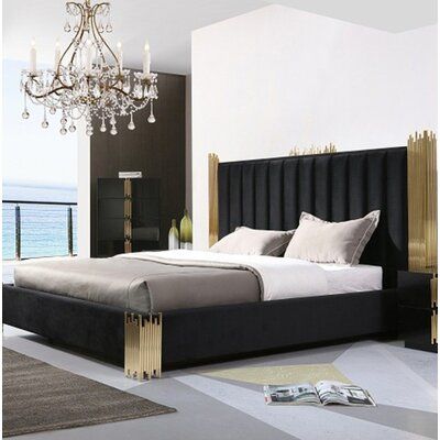 Modern Black Bedroom, Black Gold Bedroom, Black Bedroom Sets, 5 Piece Bedroom Set, Contemporary Bedroom Furniture, Minimalist Bed, Gold Bed, Black Bedroom Furniture, Gold Bedroom