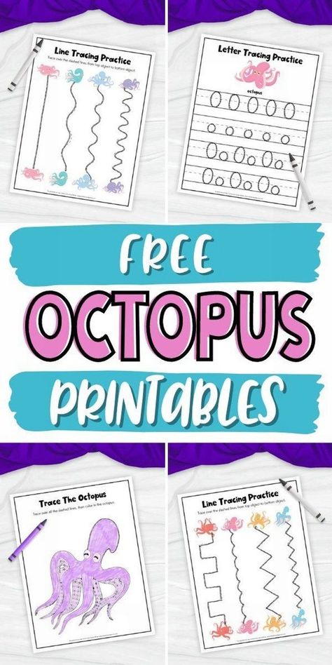 Let the kids wiggle their way through these octopus tracing worksheets for kids!  They can get bored quickly, so having new kids activities lined up is essential. These free printables will prepare them for writing and improve their fine motor skills while having fun! Also, be sure to check out our preschool worksheets and octopus activities for kids. They’re packed with a variety of creative and engaging tasks that your kids will love! Try all our summer activities for kids. Octopus Activities, Octopus Printable, Line Tracing Worksheets, O Letter, Octopus Crafts, Line Tracing, Practice Tracing, Fun Worksheets For Kids, Kids Worksheets Printables