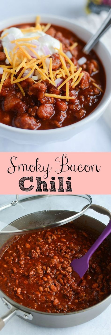 Smoky Bacon Chili - bacon makes everything better! This hearty and delicious recipe is going to become your winter favorite meal! Best Hearty Chili Recipe, Dinner Ideas With Bacon, Hearty Chili Recipe, Fake Ginger, Delicious Dinner Ideas, Bacon Chili, Chile Recipes, Hearty Chili, Food Fest