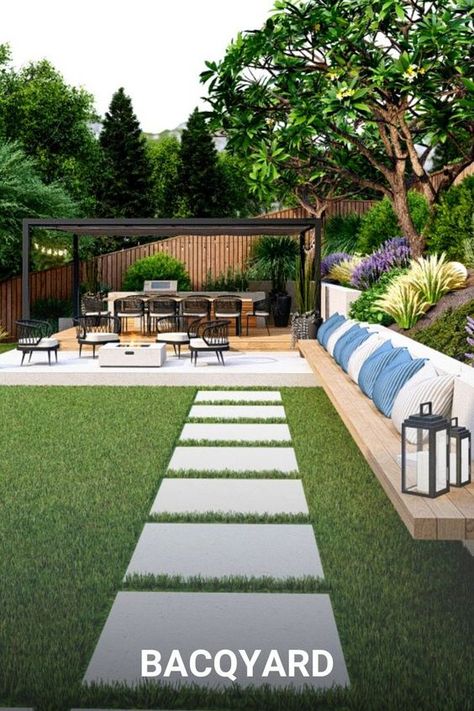 Landscape Ideas Rectangular Yard Ideas, Best Small Backyard Design, Backyard Perimeter Landscaping, Rectangular Backyard Design Layout, Long Backyard Ideas, Strawberry Landscape, Big Backyard Landscaping, Large Backyard Ideas Layout, Big Backyard Ideas