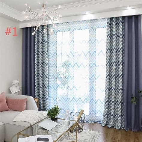 Mediterranean Style Wave Curtain Modern Simple Cotton Curtain Living Room Bedroom Office Fabric(One Panel) Room Indian Style, Curtains Living Room Indian Style, Living Room Indian Style, Livingrooms Design, Living Room Indian, Bedroom Shades, Living Room Blue, Wave Curtains, Linen Blackout Curtains