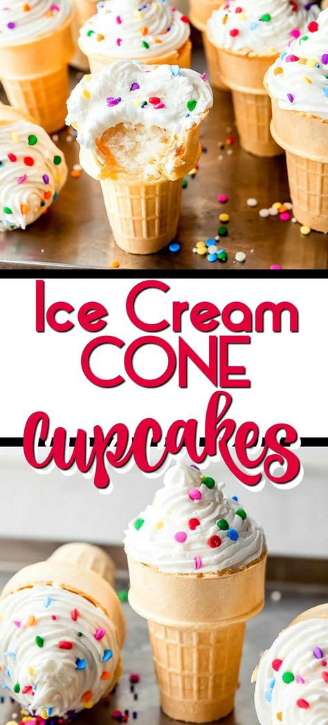 Ice Cream Cone Cupcakes Recipe, Cupcake Ice Cream Cones, Cone Cupcakes, Ice Cream Cone Cupcakes, Cake In A Cone, Dessert Halloween, Cupcake Cones, Funfetti Cake Mix, Ice Cream Cupcakes