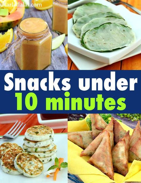 Snacks under 10 minutes recipes, Indian, Veg, Tarladalal.com Easy Quick Snacks, Quick Indian Snacks, Evening Snacks Indian, Easy Indian Appetizers, Recipes For Snacks, Vegetarian Rice Recipes, Easy Evening Snacks, Veg Snacks, Health Drinks