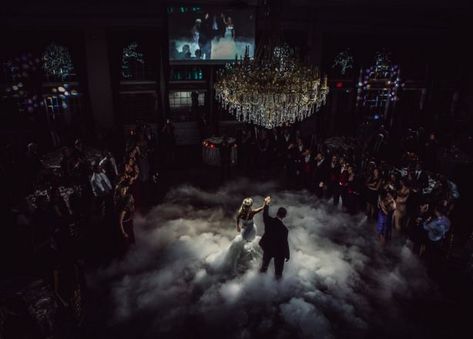 Wedding Fog Machine First Dance, Fog Machine First Dance, Fog Wedding Entrance, Wedding Fog Machine, Haunted Wedding Theme, Metal Head Wedding, Corpse Bride Themed Wedding, Dark Fairytale Wedding Theme, Vampiric Wedding