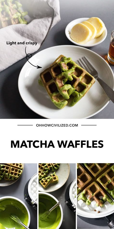 Green Waffles, Matcha Waffles, Almond Flour Waffles, Matcha Green Tea Recipes, Easy Waffle Recipe, Banana Waffles, Matcha Cookies, Waffles Easy, Green Tea Recipes