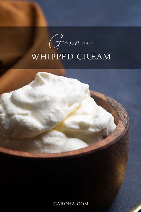 Schlagsahne: German whipped cream with vanilla and sugar, ideal for desserts, drinks, and cream cakes, like Black Forest cake. Sugar Icing, Black Forest Cake, Forest Cake, Pear Recipes, Dessert Toppings, Homemade Whipped Cream, Vanilla Essence, Cream Puffs, Food Staples