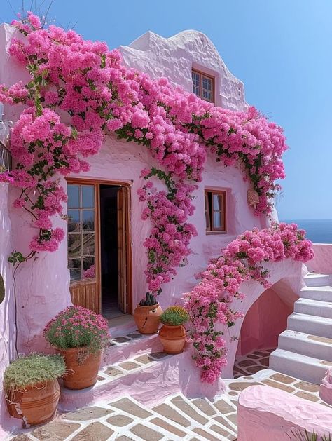 Pink Spanish Aesthetic, Pink Italian Aesthetic, Pink Italy Aesthetic, Pink Villa, Pink Italy, Dream Life House, Pink House, Cute House, Pink Houses