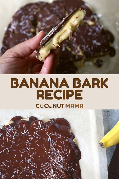 Banana bark is a easy to make dessert made with simple ingredients like bananas, dark chocolate, and peanut butter. Make this delicious treat for yourself or a crowd! Banana Bark Recipe, Coconut Bark, Banana Bark, Make Dessert, Chocolate And Peanut Butter, Easy To Make Desserts, Bark Recipe, Banana Coconut, Banana Slice