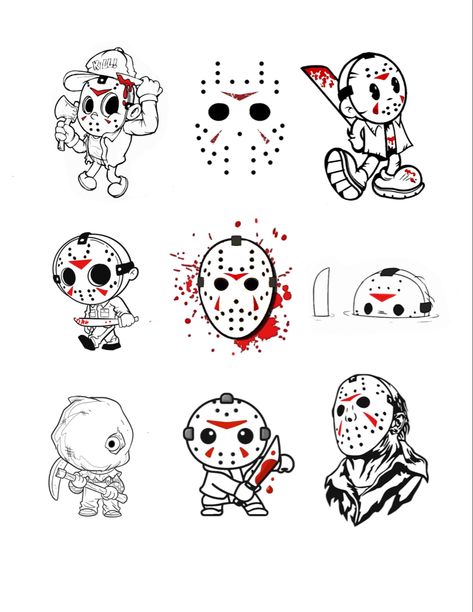 Jason Voorhees Flash Tattoo, Jason Flash Tattoo, Small Jason Voorhees Tattoo, Jason Voorhees Drawing Easy, Friday 13 Tattoo Ideas Flash, Mini Horror Tattoos, Jason Voorhees Mask Tattoo, Small Friday The 13th Tattoos, Jason Drawing Friday The 13th