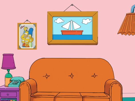 Pretend that you are in the Simpsons' living room.  Photo Credit in the link. The Simpsons Living Room, Ms Teams Backgrounds, Wall Pepper, Zoom Wallpaper, Spongebob Background, Zoom Virtual Background, Ms Teams, Background Zoom, Red Color Background