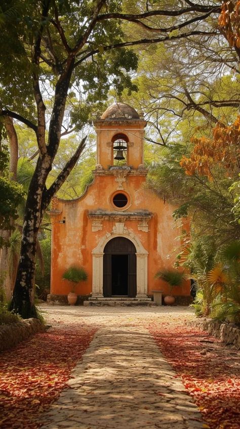 Mexican Buildings Architecture, Nevada Architecture, Hacienda Aesthetic, Old Mexico Aesthetic, Mexico Buildings, Mexican Buildings, New Mexico Architecture, Chapel Exterior, Mexican Landscape