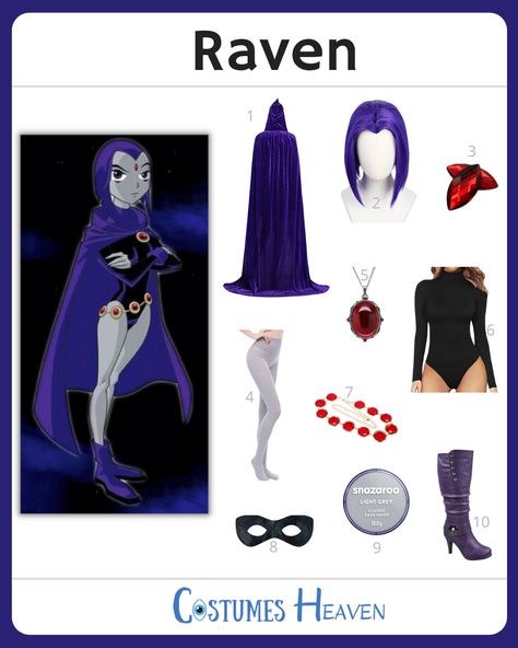 Robin And Raven Halloween Costume, Star And Raven Costume, Raven Cosplay Costume, Halloween Raven Costume, Plus Size Raven Costume, Raven Halloween Costume Diy, Plus Size Raven Cosplay, Raven And Beat Boy Costume, Raven Titans Costume