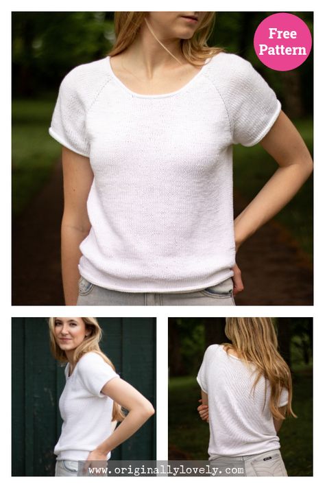 Perfect Knit T-Shirt Free Knitting Pattern Knitted Tshirt Pattern, Basic Sweater Knitting Pattern, Knit Top Patterns, T Shirt Pattern, Basic Sweater, Needle Crafts, Sweater Knitting, Basic Sweaters, Tees Pattern