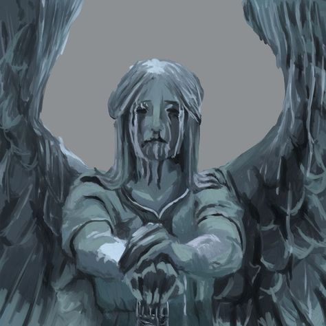 Weeping Angel Drawing, Weeping Angel Aesthetic, Angel Statue Drawing, Art Representing Loneliness, Person Standing Drawing Reference, Paintings About Loneliness, Sickness Art, Falling Angel Drawing, Aesthetics Of Loneliness