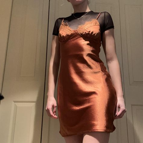 BEAUTIFUL SILKY BRONZE / BURNT ORANGE SLIP DRESS... - Depop Orange Slip Dress, Dress For Date Night, Dress For Date, Moody Vintage, Dress Bra, Burnt Orange, Nice Dresses, Date Night, Tee Shirt