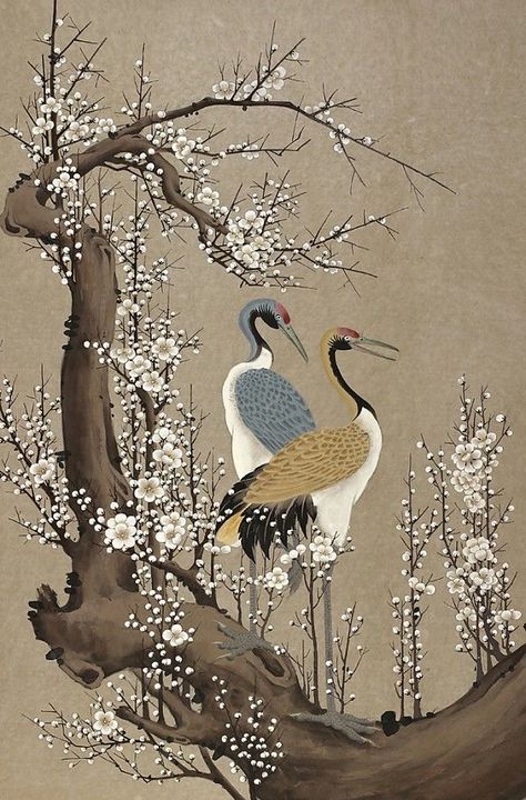 Asian Artwork, Heron Art, Chinese Art Painting, Crane Bird, Japon Illustration, Chinoiserie Wallpaper, Landscape Art Painting, Japanese Painting, Chinese Painting