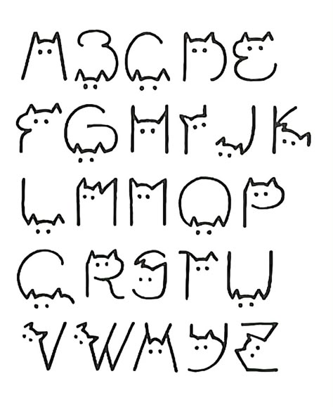 Cute Cat Alphabet, Cat Fonts Alphabet, Cat Letters Alphabet, Cat Alphabet Letters, Cat Bullet Journal, Cats Alphabet, Kawaii Letters, Cat Writing, Cat Letters