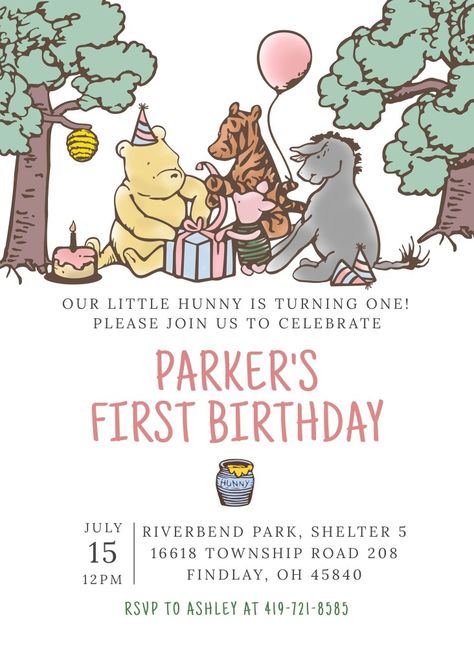 Winnie The Pooh Invitations, Winnie The Pooh Birthday Party, Pooh Birthday Party, Pooh Invitation, Baby Logo Design, Pooh Birthday, Baby Birthday Themes, Winnie The Pooh Birthday, Baby Logo