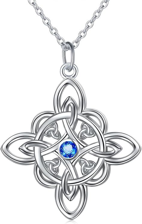 Amazon.com: FLYOW Witches Knot Necklace Sterling Silver Celtic Knot Pendant Necklace Triquetra Witch Knot Protection Amulet Jewelry September Birth Month Birthday Gifts for Women Blue : Clothing, Shoes & Jewelry Silver Pendant Necklace Unique, Celtic Aesthetic, September Birth Month, Witches Knot, Witch Knot, Amulet Jewelry, Celtic Knot Jewelry, Tattoos Infinity, Celtic Knot Necklace