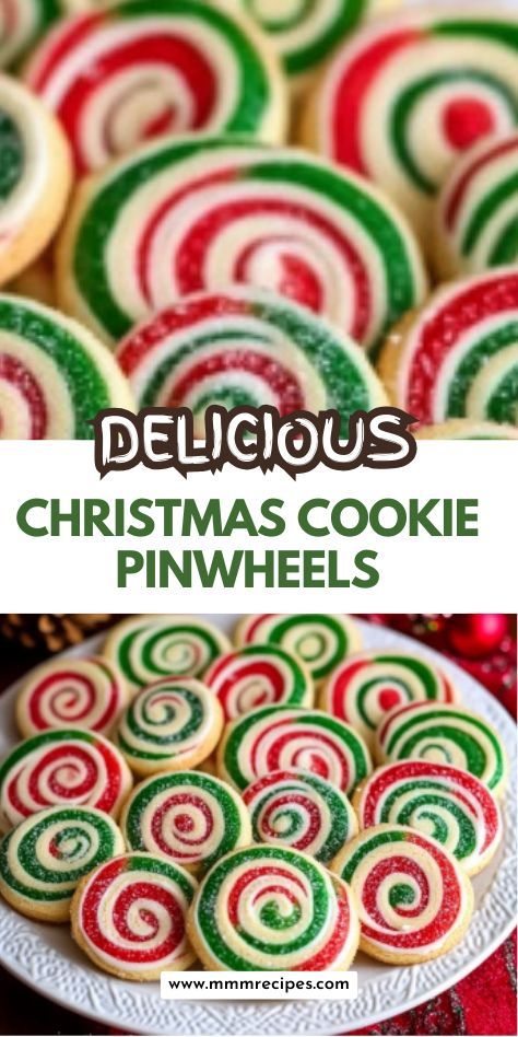 These adorable pinwheel cookies bring festive charm to your holiday spread! A great choice for Christmas baking ideas and gift packaging inspiration. Christmas Swirl Cookies, White Christmas Desserts, Pinwheel Cookies Christmas, Christmas Pinwheel Cookies, Christmas Baking Ideas, How To Make Pinwheels, Pinwheel Cookies Recipe, Mini Gingerbread House, Gingerbread Cookies Decorated