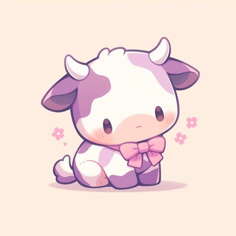 Cute Cow Drawing Reference, Chibi Cow Drawing, Cute Cow Art Kawaii, Cute Cow Art Drawing, Cow Cute Drawing, Kawaii Cow Drawing, Cow Illustration Cute, Chibi Cow, Cute Cow Drawing