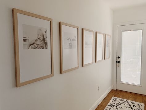 our simple hallway makeover - almost makes perfect Chestnut Floors, Gallery Wall Hallway, Family Photo Display, Hallway Upstairs, Farrow And Ball Living Room, Hallway Pictures, Hallway Gallery Wall, Entry Styling, Hallway Gallery