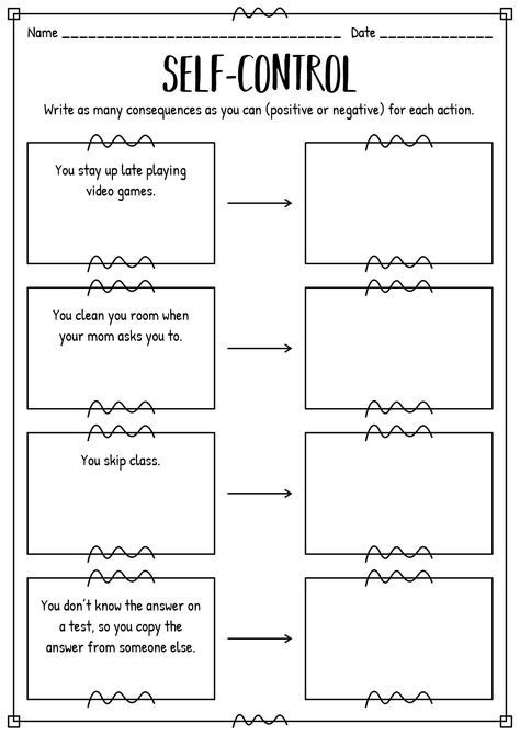 Coping With Triggers Activity, Impulse Control Coping Skills, Self Control Sel Lessons, Back To School Therapy Worksheets, Self Discipline Worksheets, Impulsive Behaviors Worksheet, Social Skill Worksheet, Anger Control Activities For Kids, Self Control Worksheets Free Printable