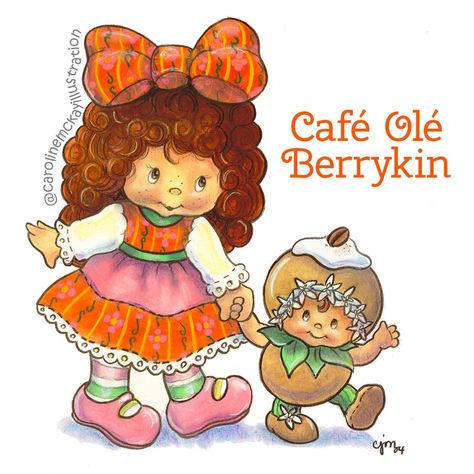 Café Olé was never produced as a Berrykin but it’s cute to imagine! Commission from 2004 for Stacey D. #characterillustration #retrocartoons #characterdevelopment #commissionedart #vintagecharlotteauxfraises #customcharacter #80scartoons #charlotteauxfraises #strawberryshortcake #characterdesign #visualdevelopment #vintagestrawberryshortcake #commission #characterconceptdesign #characterconcept #retrostrawberryshortcake #berryverse #80skid #strawberryland #80sgirl Old Strawberry Shortcake Characters, Cafe Ole Strawberry Shortcake, Cafe Ole, Strawberry Theme, Kawaii App, Strawberry Art, Mission E, Vintage Strawberry Shortcake, 80s Cartoons