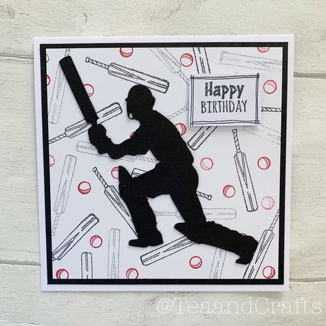 Cricket Birthday Cards Handmade, Cricket Themed Birthday Cards, Cricket Cards Ideas, Cricket Birthday Cards, Cricket Bat And Ball, Cricket Cards, Bat And Ball, Anniversary Scrapbook, Men's Cards