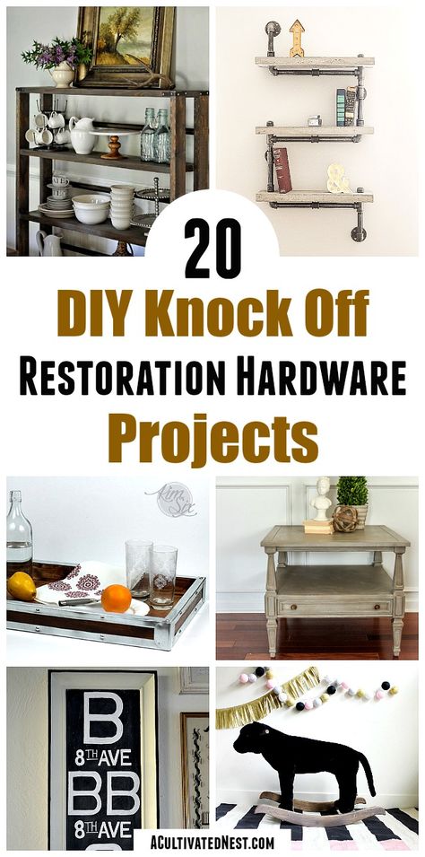 20 Restoration Hardware Inspired DIY Projects- Whether you call them knock offs or copycat decor, these 20 Restoration Hardware inspired DIY projects are frugal ways to change your home's decor! Small decor and large furniture projects included! | #diy #CopycatDecor #knockOffDecor #decor #furniture #diyProject Restoration Hardware Hacks, Restoration Hardware Diy, Rustic Painted Furniture, Frugal Hacks, Diy Restoration Hardware, Bnb Ideas, Farmhouse Restoration, Restoration Hardware Inspired, Woodwork Diy