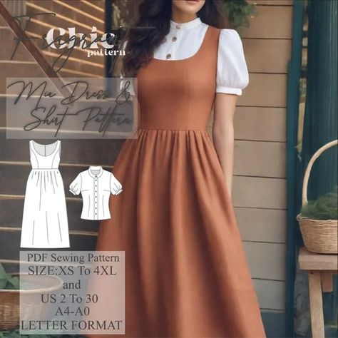 FragrantChicDesign - Etsy Midi Dress Pattern, Dress Medieval, Women's Sewing Pattern, Cottage Core Dress, Patterned Midi Dress, Regency Dress, Shirt Sewing Pattern, Dirndl Dress, Cottagecore Dress