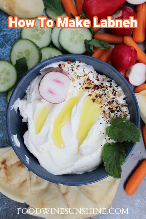 What is Labneh? Homemade Labneh | What exactly is Labneh and how do you make homemade Labneh? Grab the tutorial and easy recipe fr this delicious creamy homemade cheese that is prepped in minutes and only has 2 main ingredients! | Food Wine Sunshine #easyrecipes #labneh #appetizers #dips Labneh Appetizers, Lavosh Recipe, Homemade Labneh, Labneh Recipe, Recipe Appetizers, Homemade Cheese, Delicious Snacks Recipes, Easy Appetizer Recipes, Healthy Appetizers