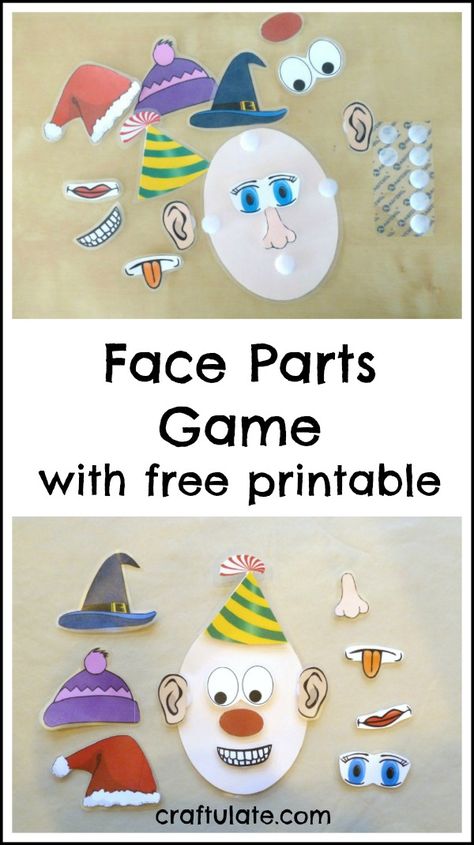 Face Parts Game for toddlers - with free printable! Toddler Printables, Game For Toddlers, Free Printables For Kids, Face Parts, Body Parts Preschool, Sticky Paper, Printables For Kids, Mason Jar Crafts Diy, Games For Toddlers