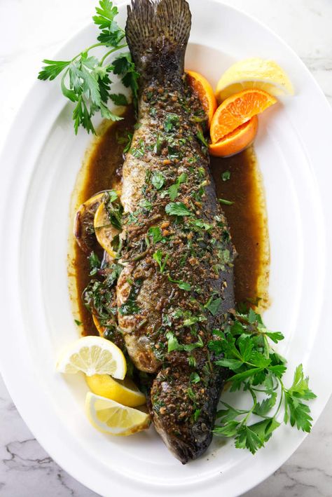 Trout Recipes Whole Fish, Rainbow Trout Recipe Whole Fish, Whole Rainbow Trout Recipe Baked, Seared Trout Recipes, Stuffed Rainbow Trout Recipe, Baked Rainbow Trout Recipe, Fresh Trout Recipes, Whole Rainbow Trout Recipe, Trout Recipes Oven