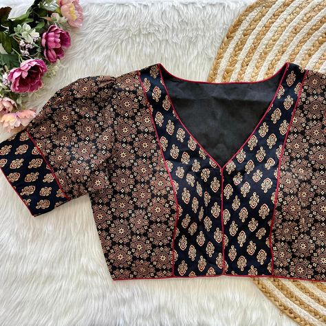 Ajrakh Blouse Order Now- 9558611348. #ajrakh #ajrakhprints #ajrakhsaree #ajrak #ajrakhlove #ajrakhcotton Ajrakh Blouse Designs, Ajrakh Blouse, Traditional Indian Dress, Elegant Blouse Designs, Kids Designer Dresses, Indian Blouse, Party Wear Indian Dresses, Cotton Blouse, Blouse Patterns