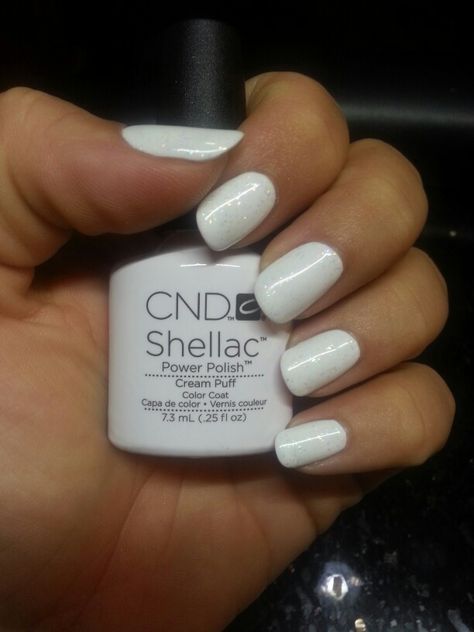 CND Shellac (cream puff with zillionaire) done by Whitney @ Rumors Salon Johnson City TN Cnd Cream Puff, Shellac Colours, Nail Shellac, Cnd Shellac Colors, Shellac Nail Colors, Cnd Colours, Shellac Nail Polish, Cnd Shellac Nails, Shellac Colors