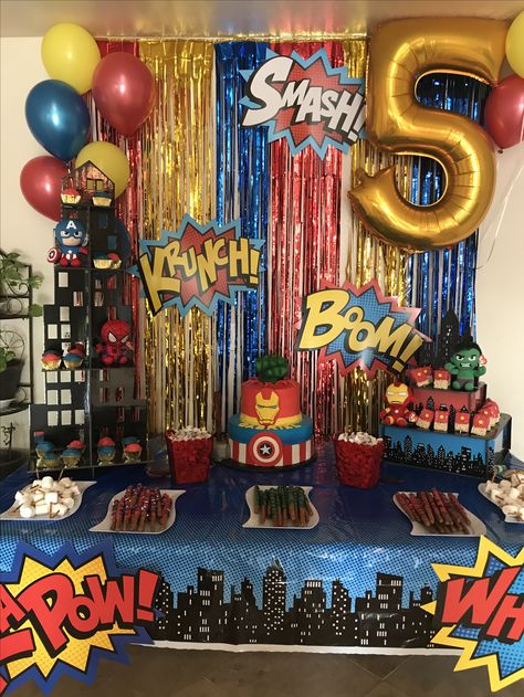 Superhero Dessert Table Ideas, Avenger Dessert Table, Superhero Sweet Table, Avengers Table Decor, Marvel Theme Dessert Table, Superhero Party Table Decor, Marvel Birthday Theme, Marvel Dessert Table, Superhero Table Decorations