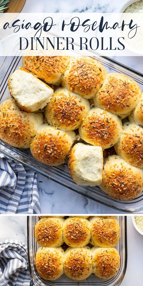 Sharp Asiago cheese are the perfect duo in these incredibly soft and fluffy asiago rosemary dinner rolls! Rosemary Dinner Rolls, Rosemary Dinner, Rosemary Rolls, How To Make Dough, Best Pans, Baked Dinner, Asiago Cheese, Easy Party Food, 9x13 Baking Dish