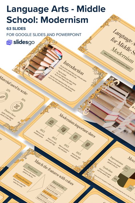 Language Arts Subject for Middle School: Modernism Aesthetic Ppt, Modernism In Literature, Free Ppt Template, Presentation Slides Design, Slides Design, Power Point Template, Google Slides Themes, Slide Design, Ppt Template