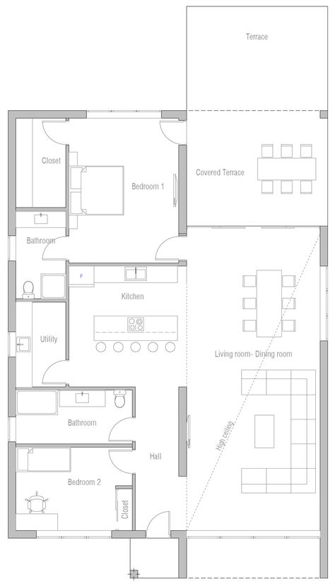 House Plan CH745 Rectangle House Plans, Granny House, Sloping Lot House Plan, Coastal House Plans, Cost To Build, Duplex House, Garage Plans, New House Plans, Bathroom Flooring