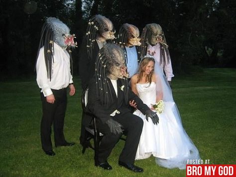 Alien Wedding Yautja X Human, Weird Wedding, Funny Wedding Pictures, Art Alien, Funny Wedding Photos, Alien Vs Predator, Smosh, Wedding Humor, Social Platform