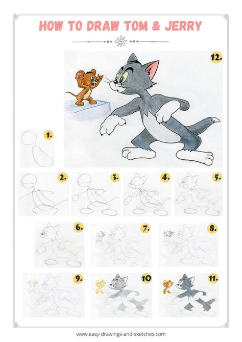 Learn how to draw Tom and Jerry in a few simple steps How To Draw Tom And Jerry Step By Step, How To Draw Tom And Jerry, Tom And Jerry Drawing, Famous Cartoon Characters, Tom Und Jerry, Doodle Art For Beginners, Disney Character Drawing, Cartoon Drawing Tutorial, Body Sketches