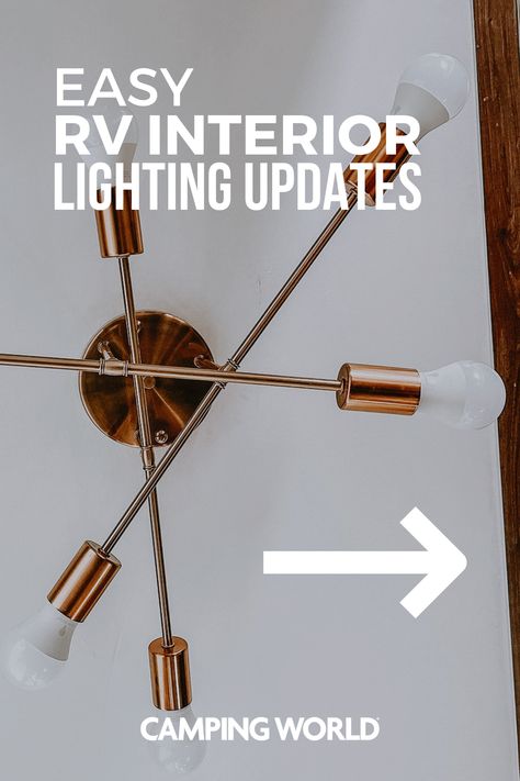 Want a “wow,” effect with little effort? Here we show you how to set the mood with lighting and give your RV’s interior an update. #campingworld #camping #rvupdates #renovation #rvlifestyle #tips #diy Rv Ceiling Light Makeover, Rv Lighting Upgrade, Replacing Rv Light Fixtures, Camper Light Fixtures, Rv Light Fixture Makeover, Rv Lighting Fixtures, Replace Light Fixture, Light Fixture Makeover, Camper Lights