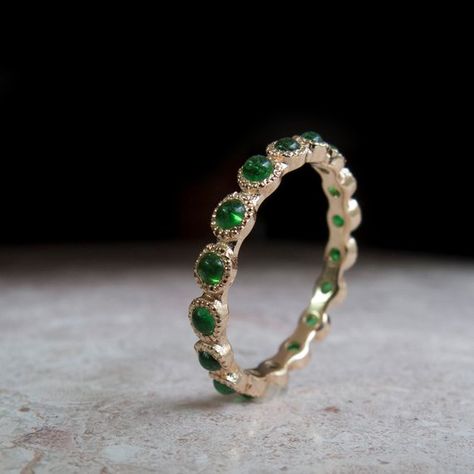 Emerald Gold Eternity Ring 14 Karat Ring 9 Karat Eternity Ring Set, Gold Eternity Ring, Eternity Ring Gold, Diamond Jewelry Designs, Emerald Ring, Deep Green, Stackable Rings, Eternity Ring, Unique Rings